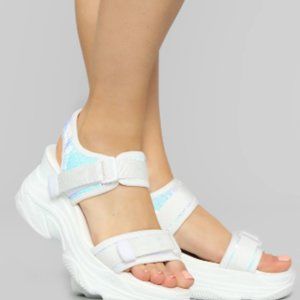 Iridescent White Platform Sandals Sz 10